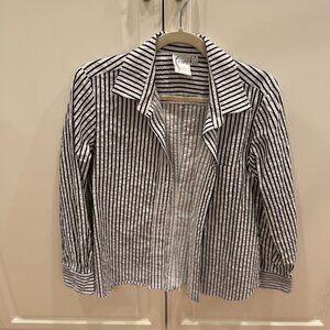 Finley white with black stripes button down long sleeved blouse